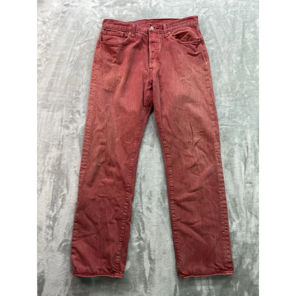 Levis 501 Y2K Jeans Mens Sz 32x30  Straight‎ Maroon Button Fly Work Denim Grunge